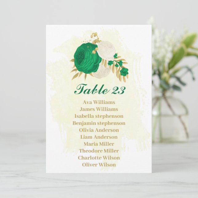 Goldkarte für grüne und weiße Blume Einladung (Stehend Vorderseite)