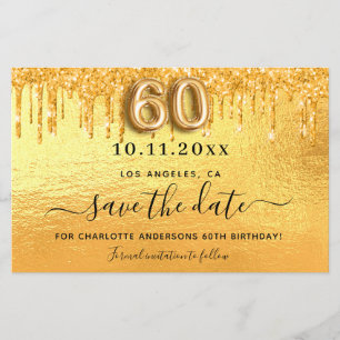 Goldkarte zum 60. Geburtstag, Glitzer Save the Dat