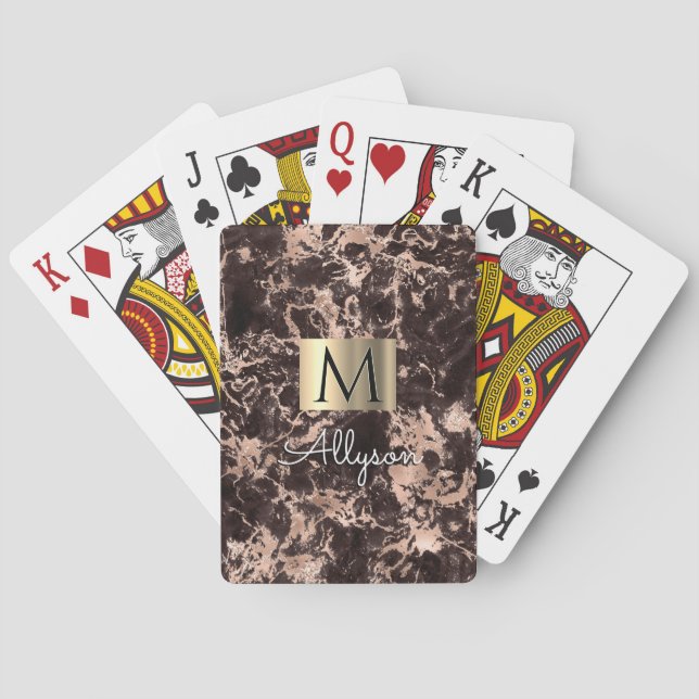 Goldkarton aus schwarz/Rose, Name/Monogramm VS4 Spielkarten (Rückseite)
