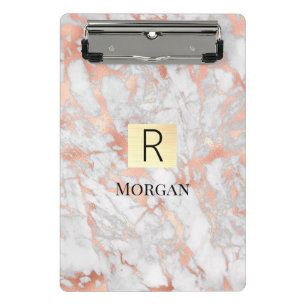 Goldkarton, Name und Monogramm, weiß und Rose Mini Klemmbrett