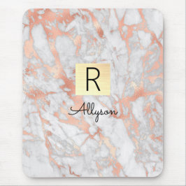 Goldkarton, Name und Monogramm, weiß und Rose Mousepad
