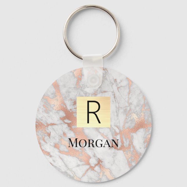 Goldkarton, Name und Monogramm, weiß und Rose Schlüsselanhänger (Vorderseite)