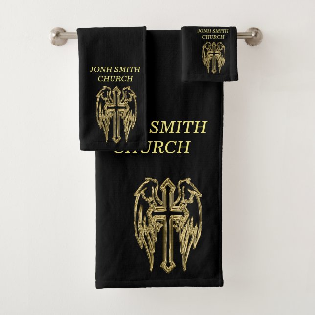 Goldkatholisches Kreuz mit Flügeln Badhandtuch Set (Insitu)