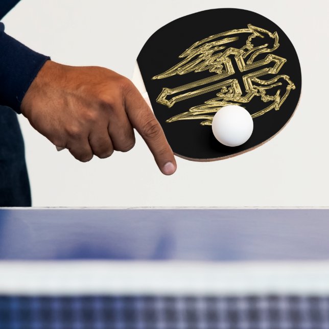 Goldkatholisches Kreuz mit Flügeln Tischtennis Schläger (InSitu)