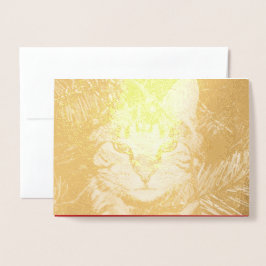 Goldkatze in Tree Fun Purr-fect Perfect Weihnachte Folienkarte