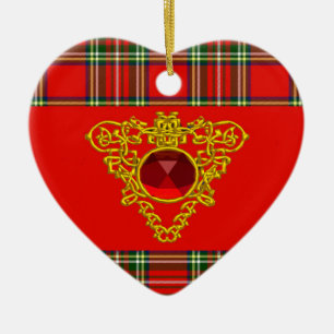 GOLDkeltisches HERZ, RUBIN, ROTER GRÜNER Keramik Ornament