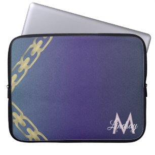 Goldkette Glitter Blau Lila Monogramm Laptopschutzhülle