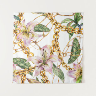 Goldketten & Royal Lilies: Wasserfarbenprächtige E Wandteppich