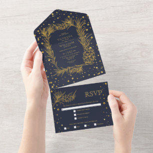 Goldkiefer, Konfetti Mitternacht Blaue Hochzeit Gl All In One Einladung