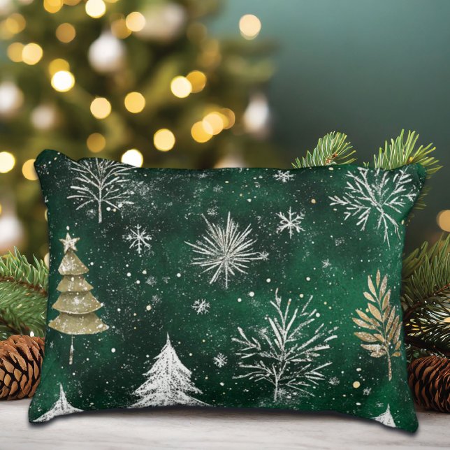 Goldkiefern Silberschneeflocken Jäger Grün Dekokissen (Von Creator hochgeladen)