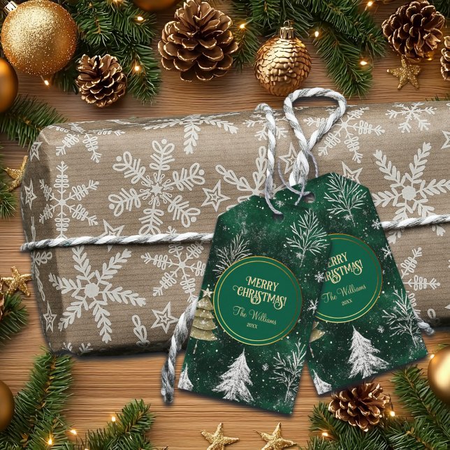 Goldkiefern Silberschneeflocken Jäger Grün Geschenkanhänger (Von Creator hochgeladen)