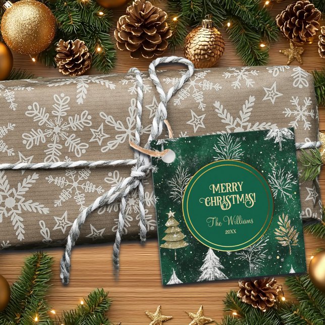 Goldkiefern Silberschneeflocken Jäger Grün Geschenkanhänger (Von Creator hochgeladen)