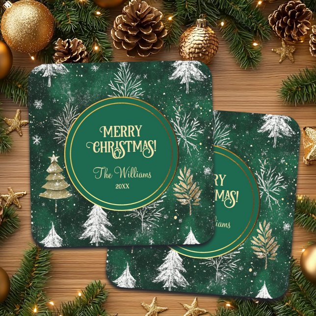 Goldkiefern Silberschneeflocken Jäger Grün Getränkeuntersetzer (Von Creator hochgeladen)