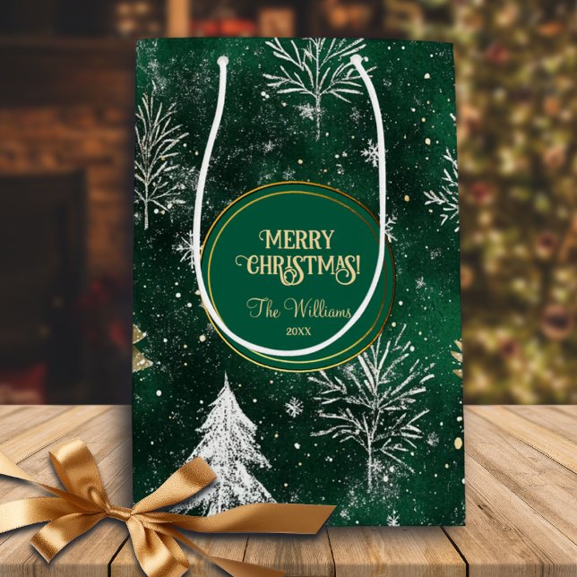 Goldkiefern Silberschneeflocken Jäger Grün Mittlere Geschenktüte (Von Creator hochgeladen)