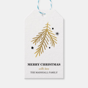 Goldkiefern- und -sterngekritzelweihnachten geschenkanhänger