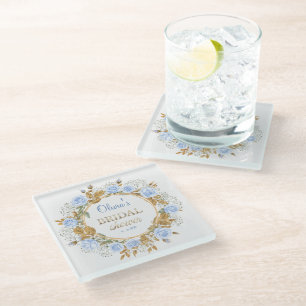 Goldkissed Blue Rose Bridal Glasuntersetzer