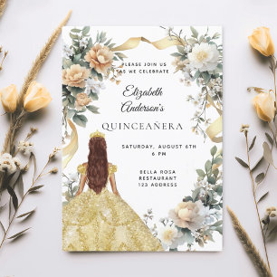 Goldkleid aus Quinceanera Blütengrün Einladung