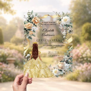 Goldkleid aus Quinceanera, gelbe Blumen klar Acryleinladungen