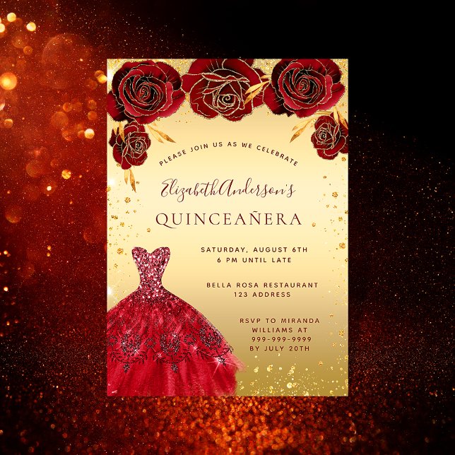 Goldkleid aus Quinceanera, goldfarbener Glitzer Einladung (Von Creator hochgeladen)