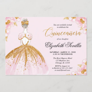 Goldkleid aus Quinceanera-Rosa-Glitzer Einladung