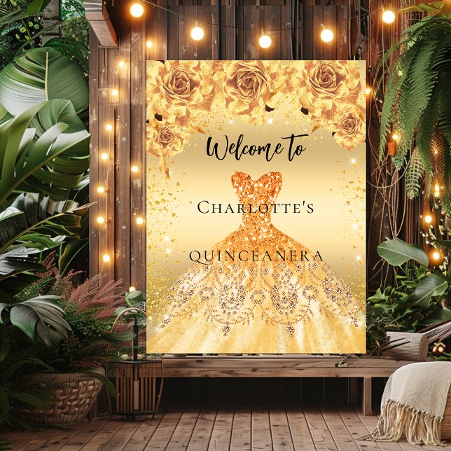 Goldkleid aus Quinceanera Rose Party Begrüßungszei Poster (Von Creator hochgeladen)