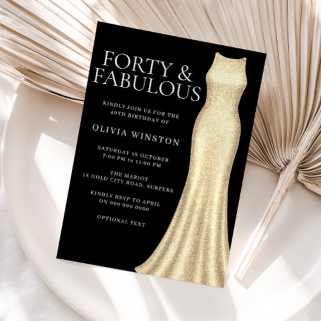 Goldkleid & Schwarze Frauen 40. Geburtstag Party Einladung (Von Creator hochgeladen)