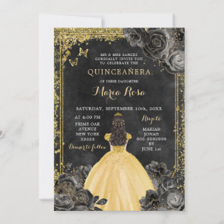 Goldkleid und Black Rose Royale Quinceañera Einladung
