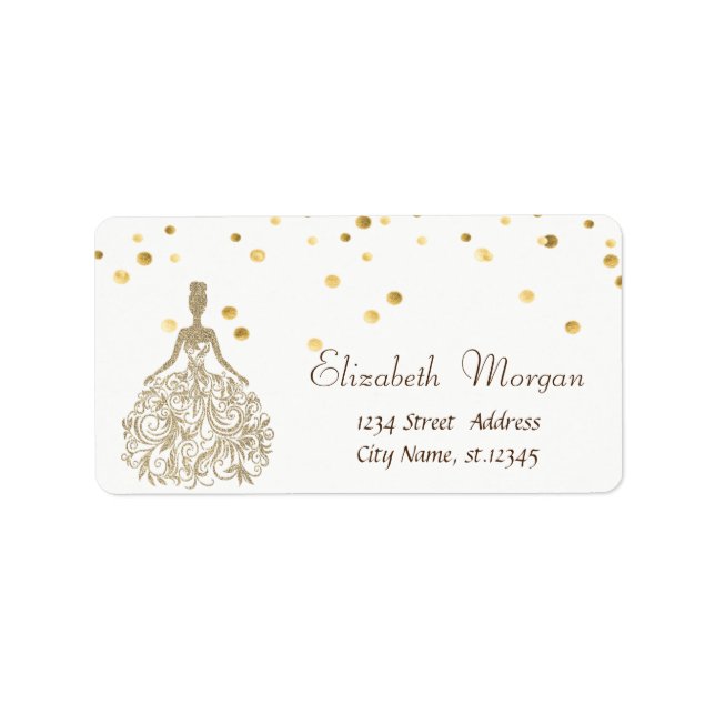 Goldkleid, weiß, Imitate Gold Foil Confetti Adressaufkleber (Vorne)
