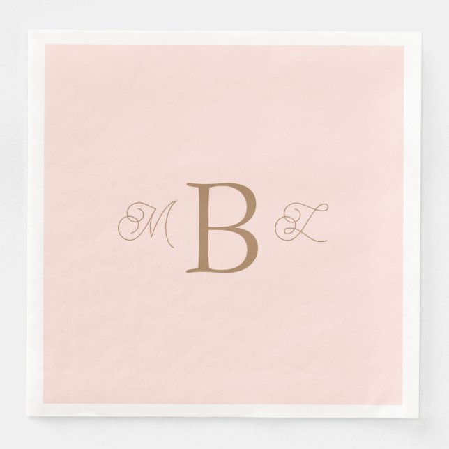 Goldklemme-Schriftart-Monogram-Blush-Hochzeit Serviette (Vorderseite)