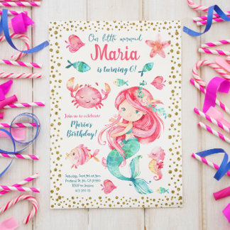 Goldkonfetti Mermaid Birthday Einladung