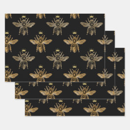 Goldköniginnen-Bienen auf Schwarz Geschenkpapier Set