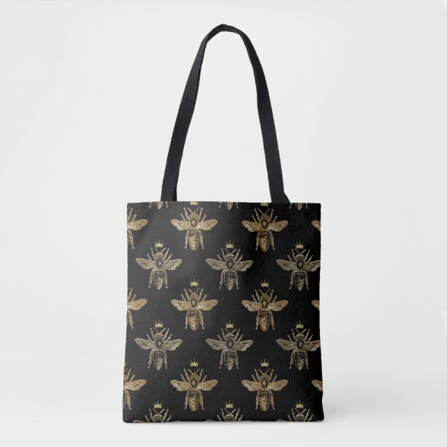 Goldköniginnen-Bienen auf Schwarz Tasche (Vorderseite)