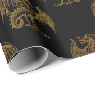 Goldköniglicher Drache-König Crown Black Noir Geschenkpapier