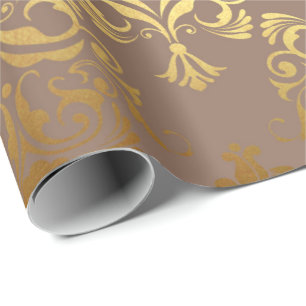 Goldkönigliches Damast-Blumenelfenbein-beige Geschenkpapier