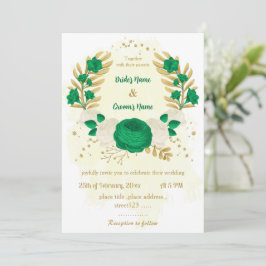 Goldkranz-Hochzeit mit grünen und weißen Blume Einladung