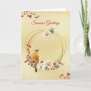Goldkranz mit Magnolien und Weihnachten des Vogels Karte