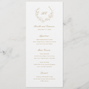 Goldkranz-Monogram-Elegante Hochzeit Menükarte