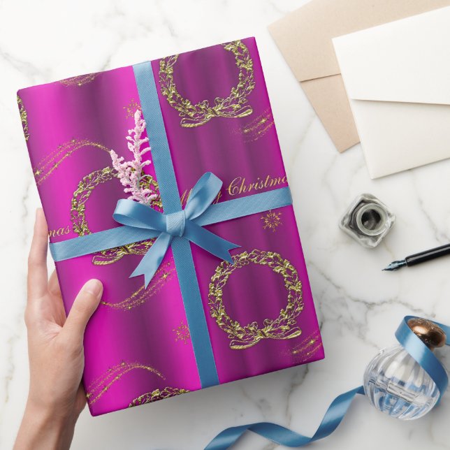 Goldkränze und Sterne Rosa Weihnachten Geschenkpapier (Schenken)
