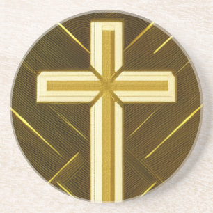 Goldkreuz auf braunem Hintergrund Sandstein Unters Getränkeuntersetzer