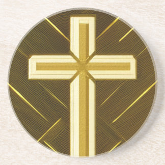 Goldkreuz auf braunem Hintergrund Sandstein Unters Getränkeuntersetzer