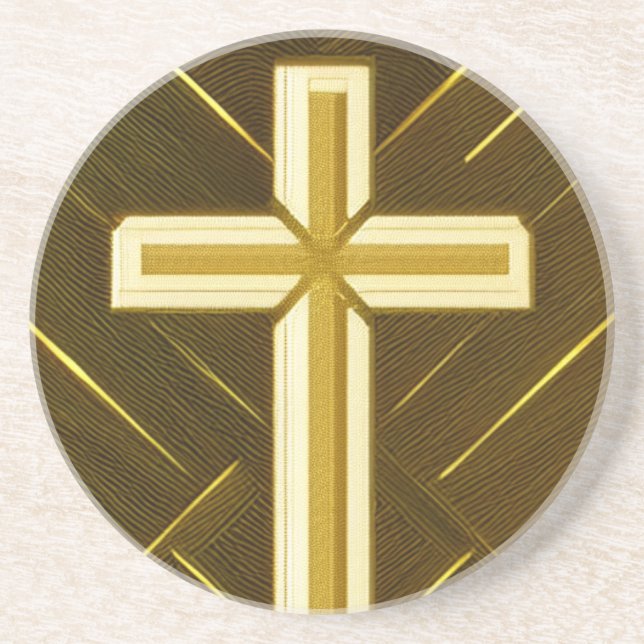 Goldkreuz auf braunem Hintergrund Sandstein Unters Getränkeuntersetzer (Vorne)