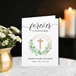 Goldkreuz Beileids Funeralien-Gedenkeukalyptus Dankeskarte
