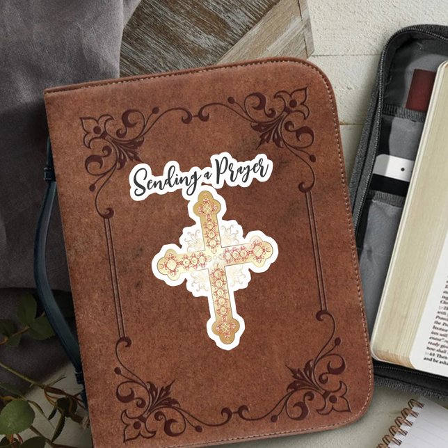 Goldkreuz, das ein Gebet sendet Aufkleber (Von Creator hochgeladen)