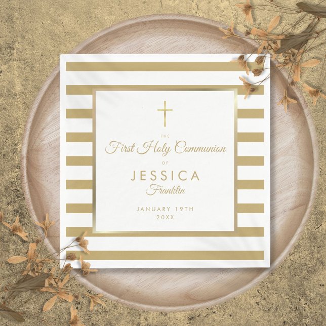 Goldkreuz Erste Heilige Kommune Serviette (Gold Cross Stripe First Holy Communion Napkins)