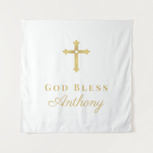 Goldkreuz Gott segne Baby Custom Baptisse Wandteppich