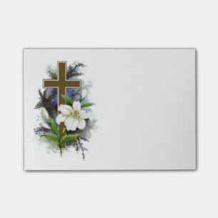 Goldkreuz mit weißer Blume Post-it Klebezettel