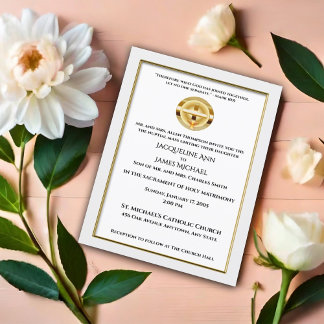 Goldkreuz und Chalice Katholische Hochzeit Einladung