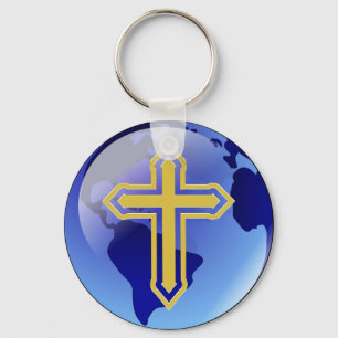 Goldkreuz und -erde schlüsselanhänger