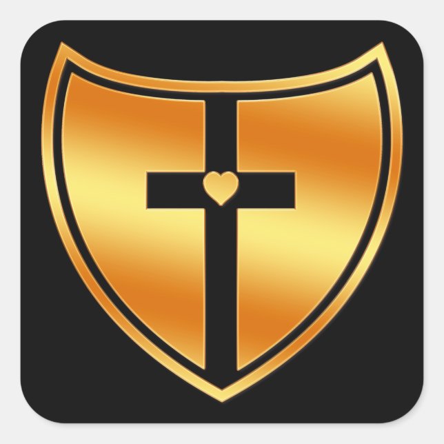 Goldkreuz und Herzschild Quadratischer Aufkleber (Vorderseite)