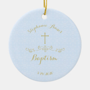 Goldkreuz und Laurels in Light Blue Keramik Ornam Ornament